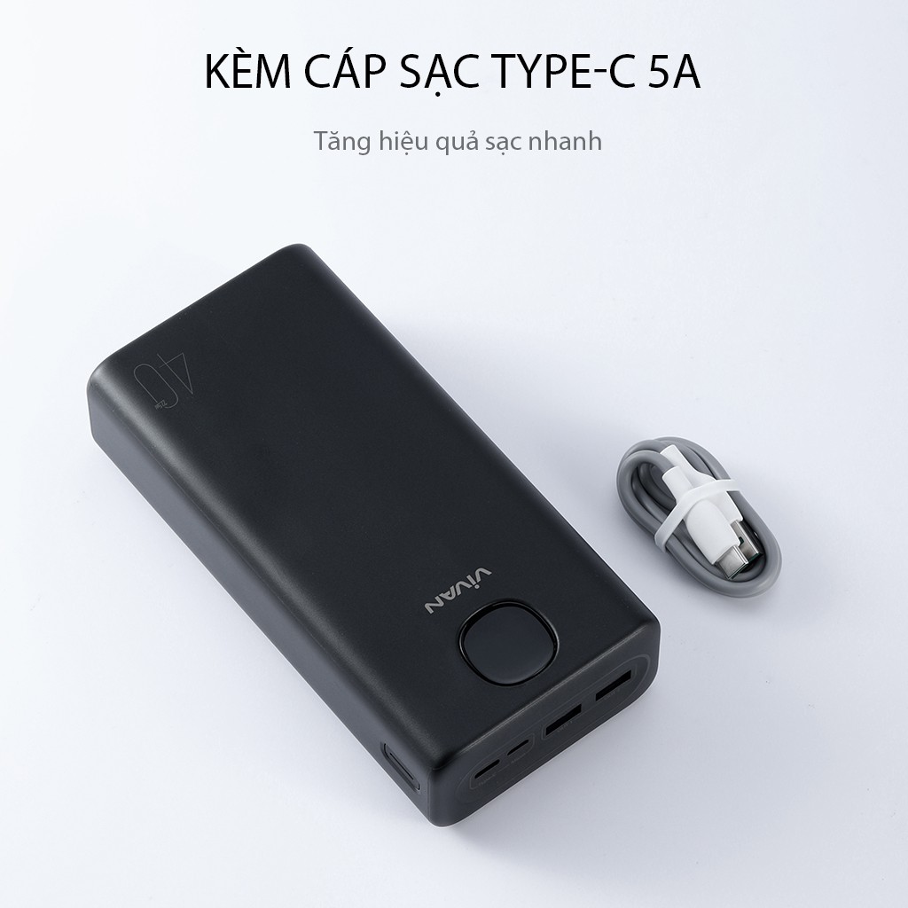 Pin Sạc Dự Phòng Chính Hãng Sạc Nhanh 40.000mAh VIVAN VPB-B40 3Output - hàng chính hãng