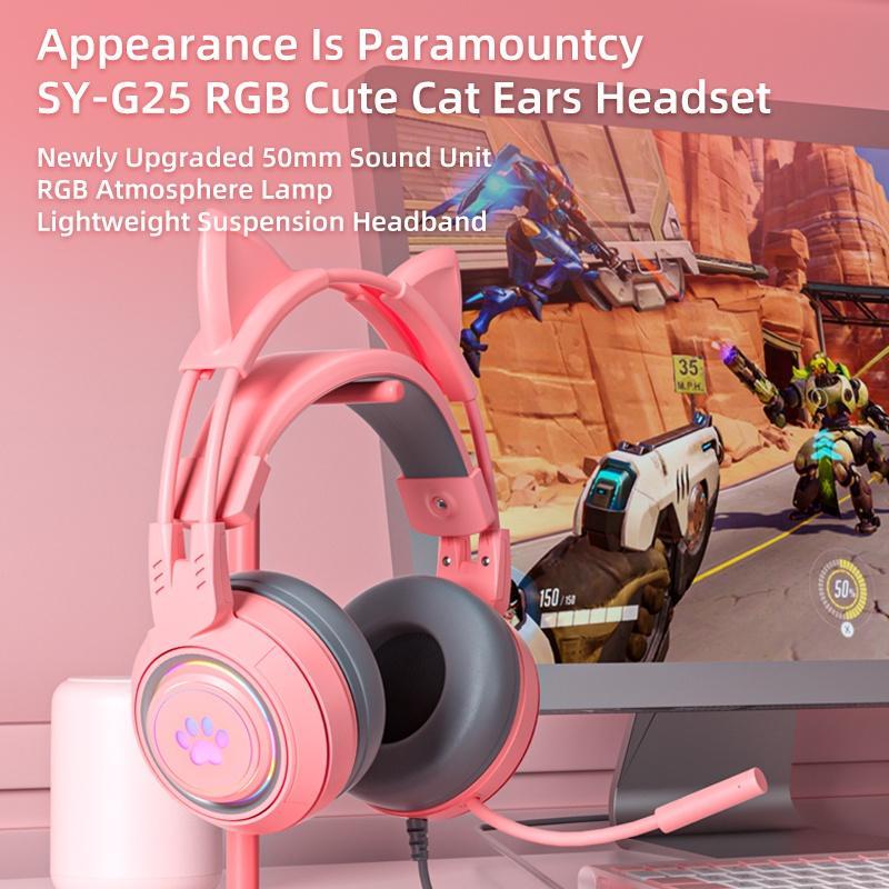 Tai nghe gaming Pulierde G25 dạ quang tai mèo có dây tích hợp mic giảm ồn