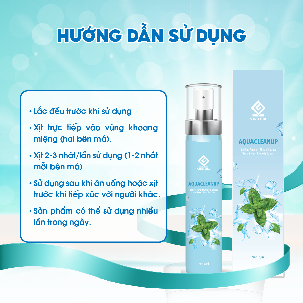 AquaCleanUp – Giúp Làm Thơm Miệng, Khử Mùi Hôi Miệng – Lọ 20ml