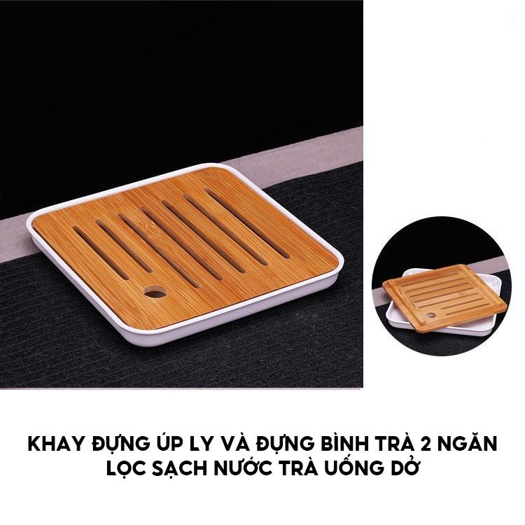 Bộ Ấm Pha Trà Đạo Đất Nung Gồm 4 Ly Và Dụng Cụ Pha Trà Cơ Bản Kèm Theo Túi Đựng Hình Vuông