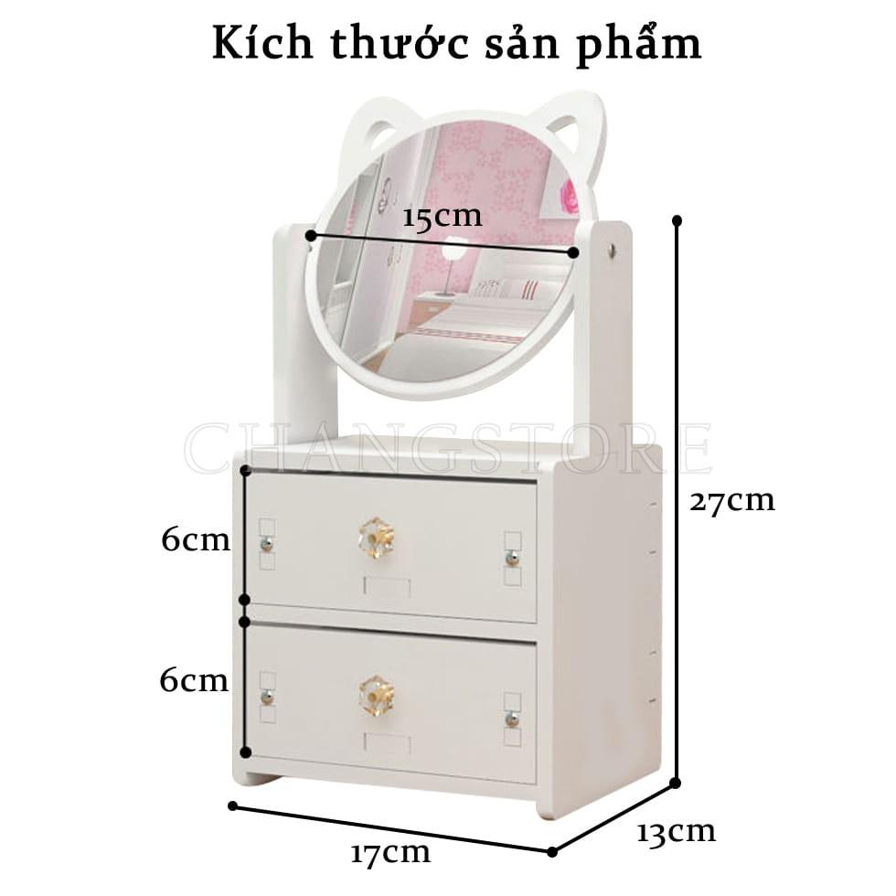 Kệ Đựng Mỹ Phẩm 2 Tầng Mini Gương Tai Mèo Xinh Xắn Đựng Nước Hoa, Son Phấn, Đựng Đồ Trang Điểm Thông Minh