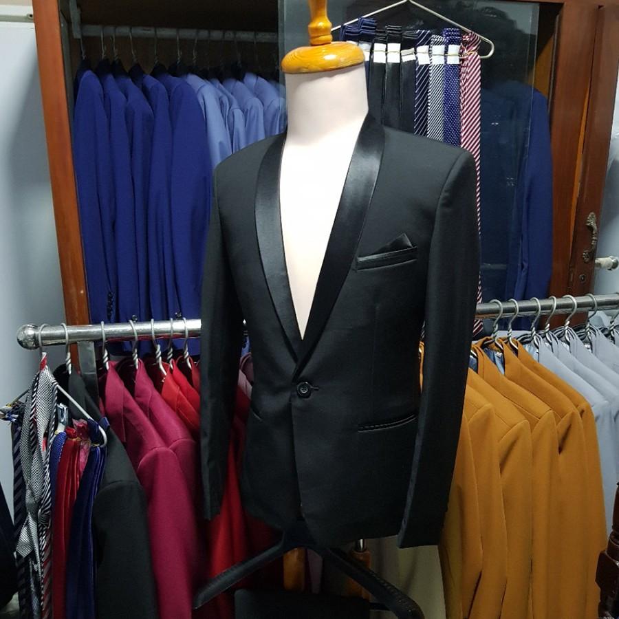 Bộ vest nam body kiểu cổ tròn màu đen