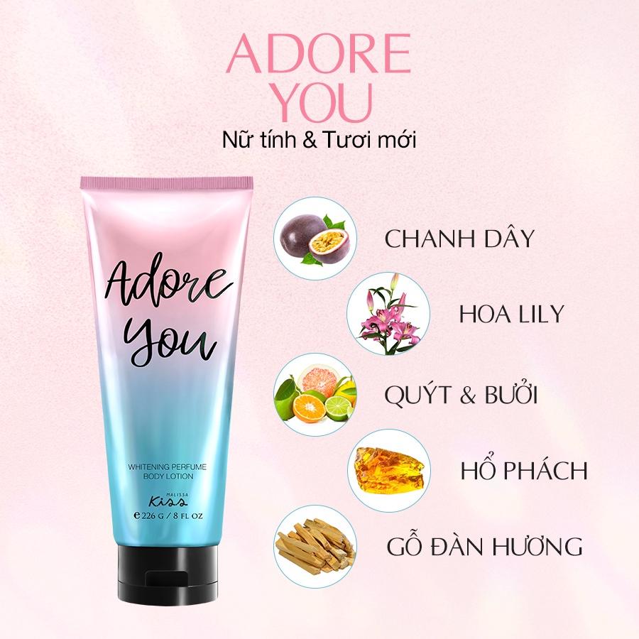 Sữa Dưỡng Trắng Da Toàn Thân Hương Nước Hoa Malissa Kiss Hương Adore You 226g