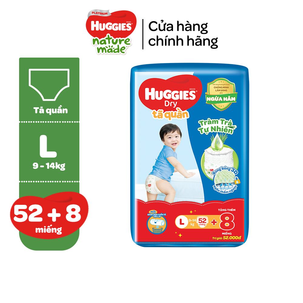 Tã/bỉm quần HUGGIES SKINCARE gói M76+8/L68/XL60/XXL54 (M56/L48/XL40/XXL36+8)