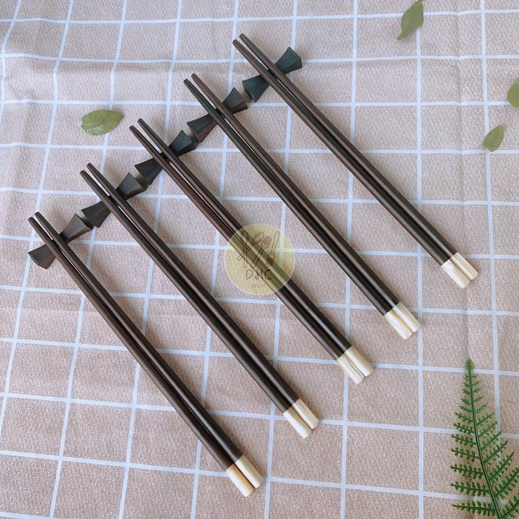 Đũa gỗ Trắc đen đầu gắn ốc tròn 25cm siêu sạch - Hàng đẹp - Đũa gỗ Cao Cấp