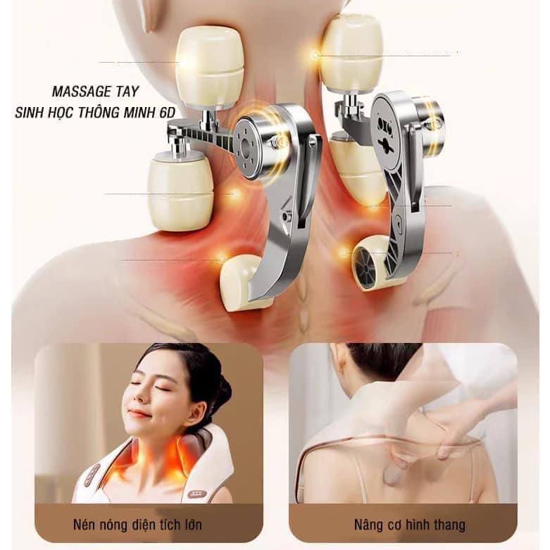 Máy Massage Cổ Vai Gáy, Máy Massage Mô Phỏng Như Các Đầu Ngón Tay, Máy Massage Thế Hệ Mới 6D Bản Pro - Hàng Nhập Khẩu