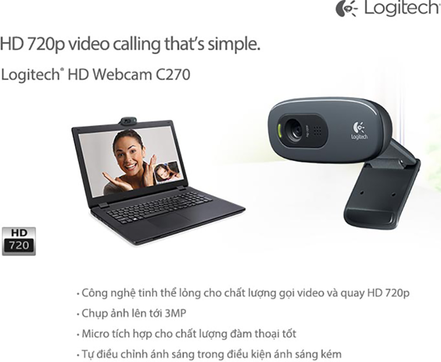 Webcam Logitech C270 720P - Hàng chính hãng