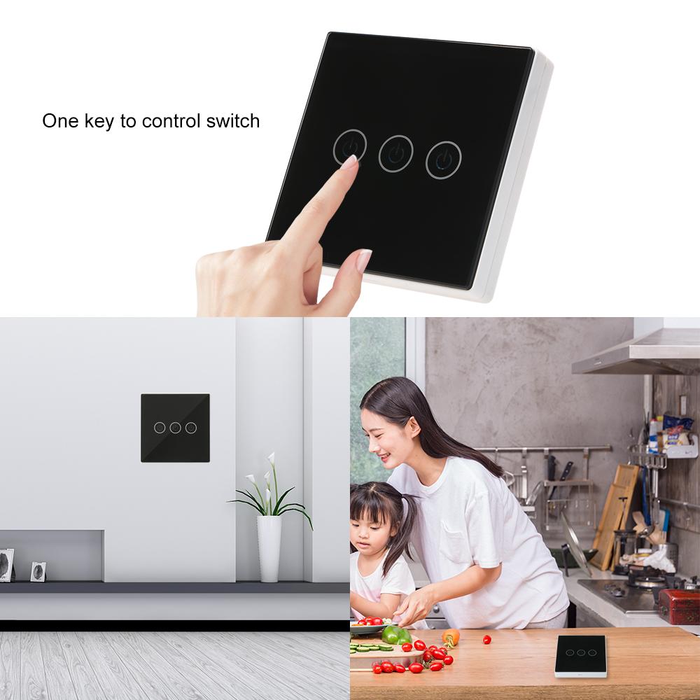 Wireless Light Switch 3 Gang On/Off Switch for Lamps Lighting Appliances 1 Switch + 3 Receiver for Home Office Hotel Warehouse Black