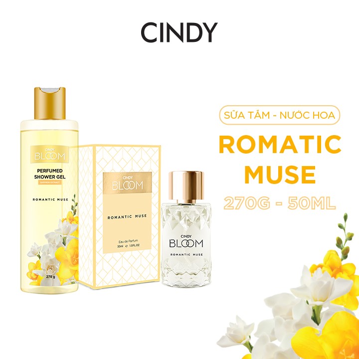 Bộ đôi sữa tắm nước hoa &amp; nước hoa nữ Cindy Bloom Romantic Muse mùi hương quyến rũ lãng mạn 270g + 50ml