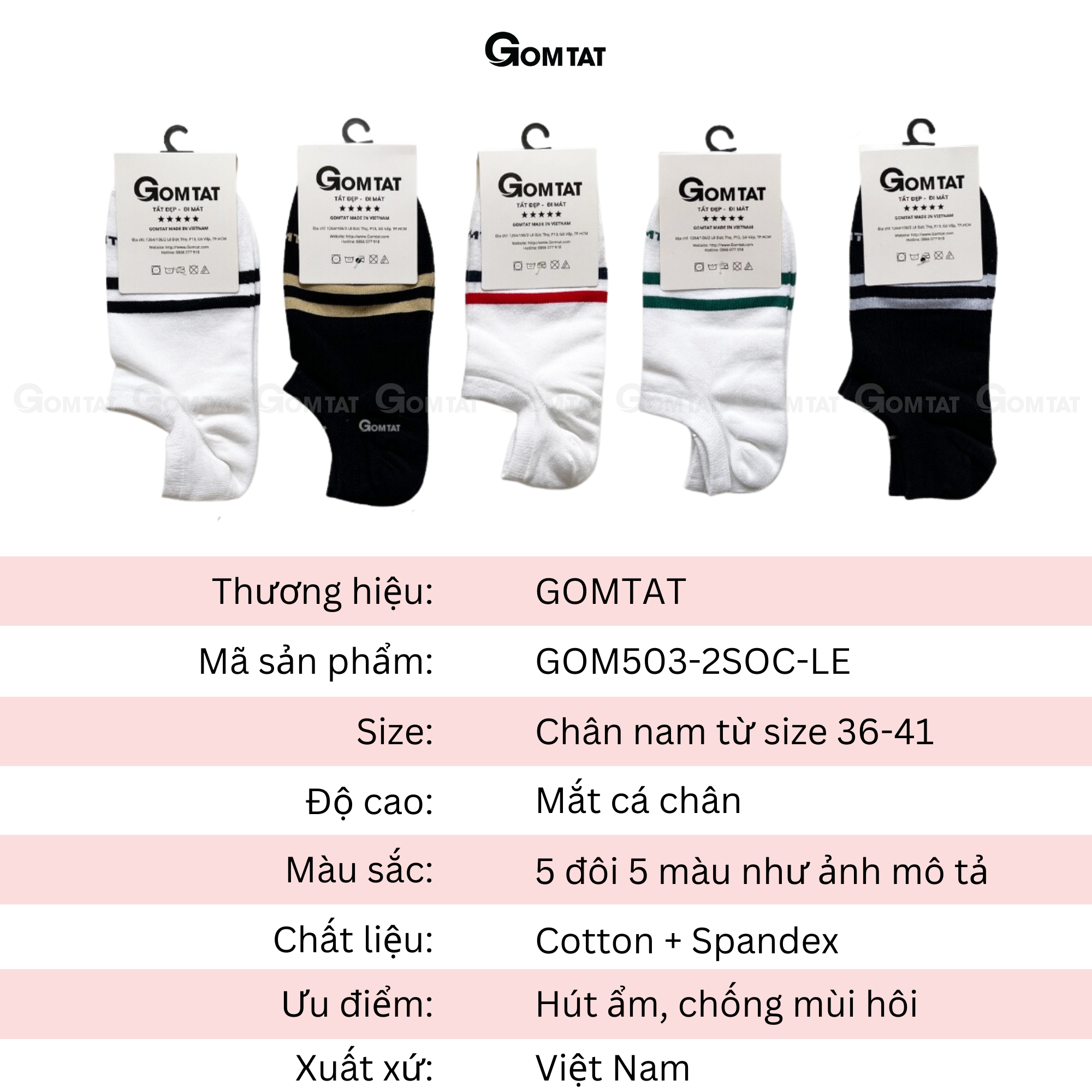 Tất Cổ Ngắn Nam Nữ GOMTAT Mẫu 2 Sọc Ngang, Vớ Cổ Thấp Unisex Chất Liệu Cotton Cao Cấp - GOM503-2SOC-LE