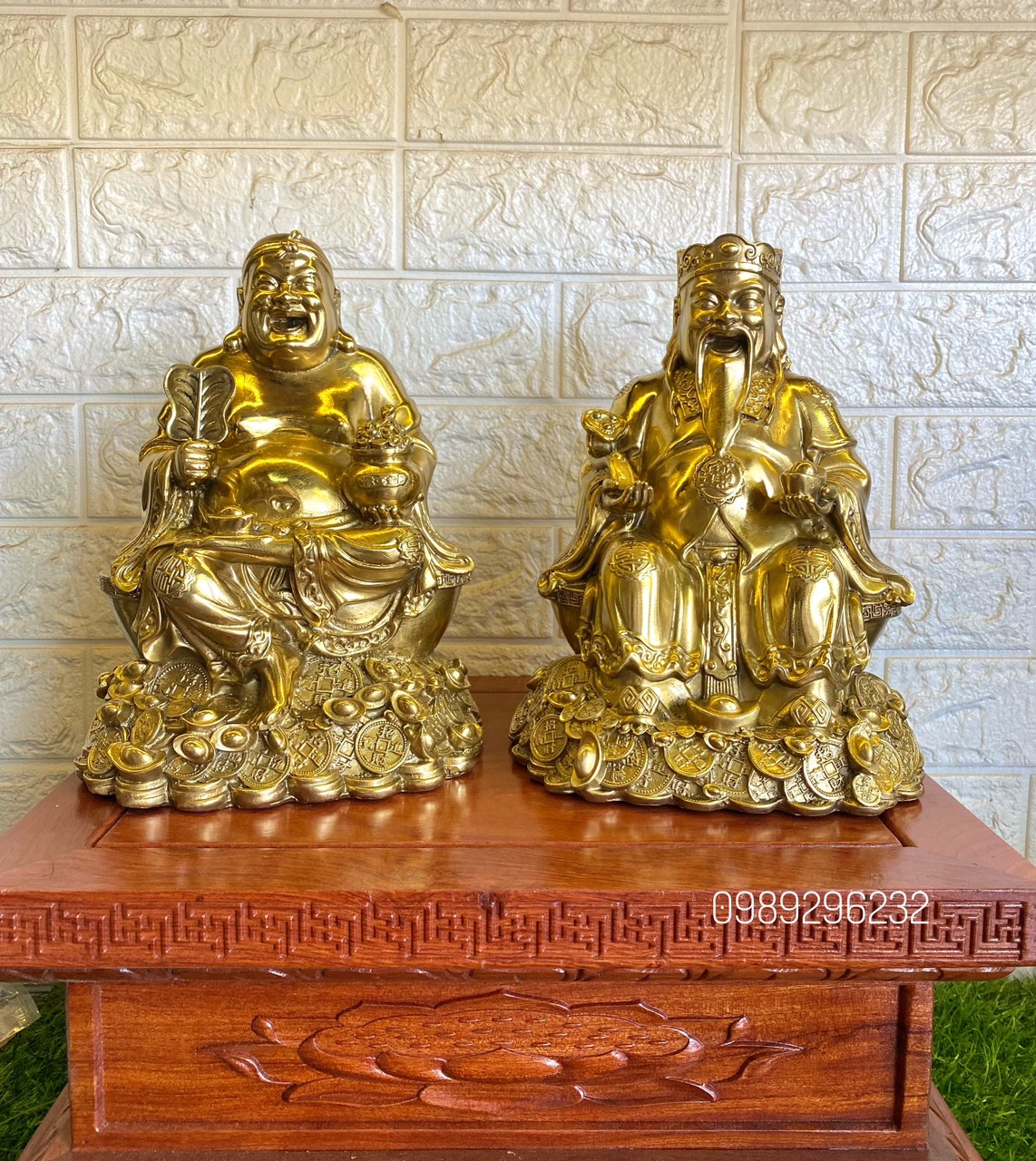 Tượng ông Thần Tài - Thổ Địa đồng vàng bóng - Tượng ông Tài Địa vàng bóng