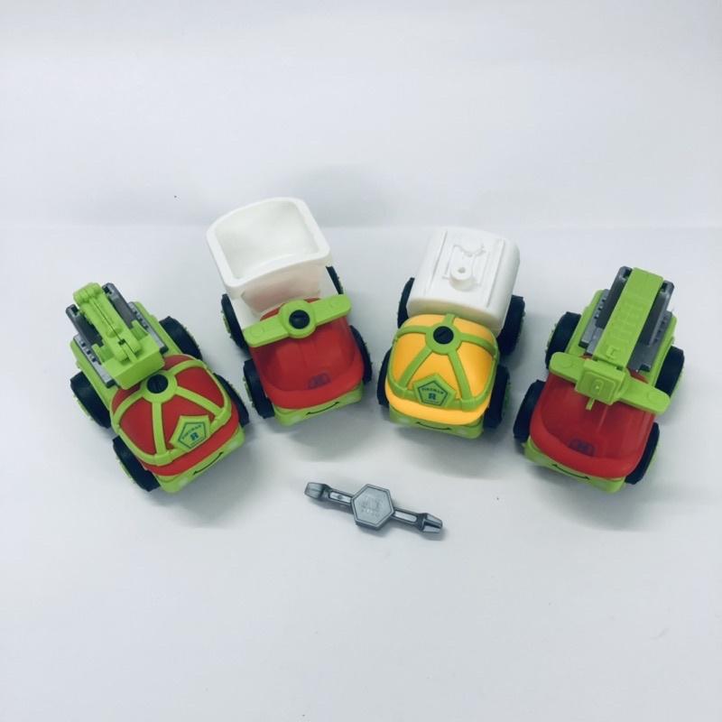 Ô tô đồ chơi lăp ráp công trình mặt cười dễ thương cho bé, combo 4 xe và tua vít lắp ráp