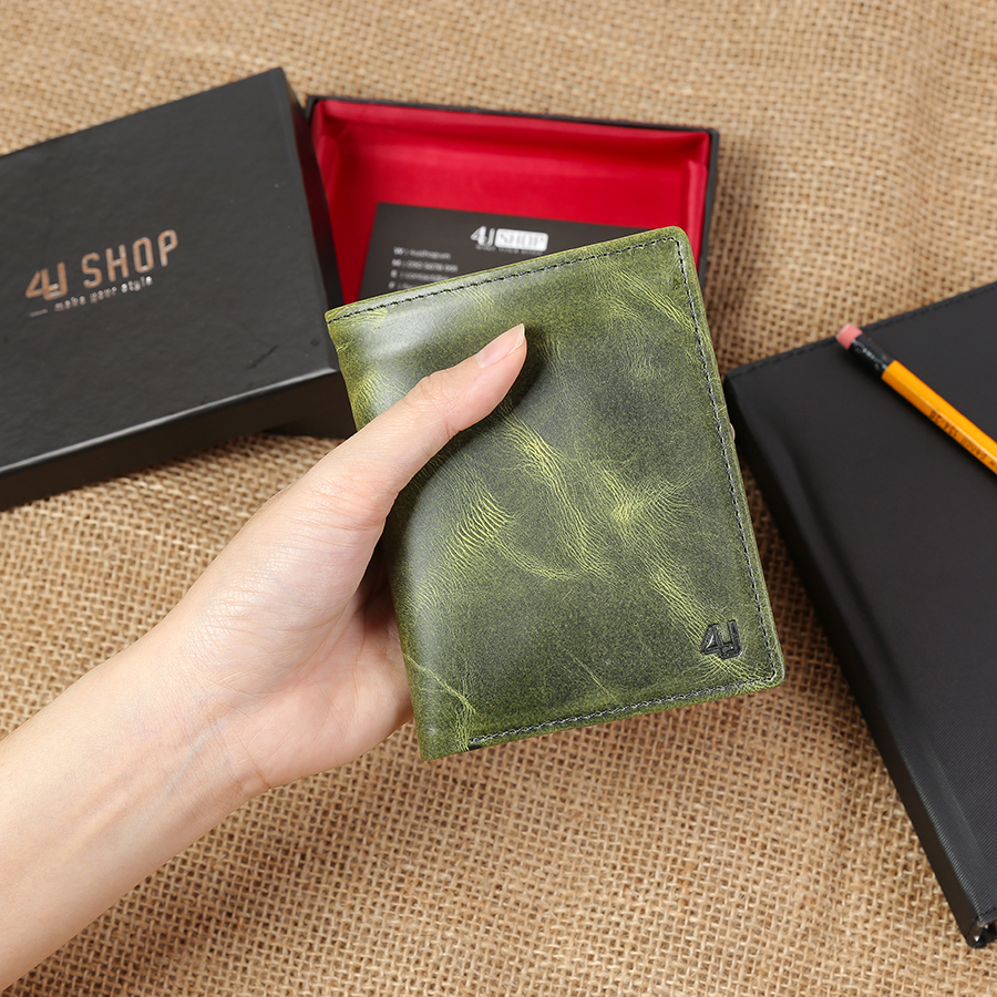 Bóp Ví Nam Da Bò Thật Pull Up 4U Cao Cấp Dáng Đứng Sang Trọng FB243