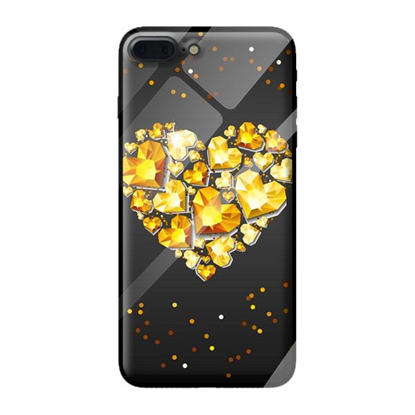 Ốp kính cường lực cho iPhone 8 Plus nền tim vàng 2 - Hàng chính hãng