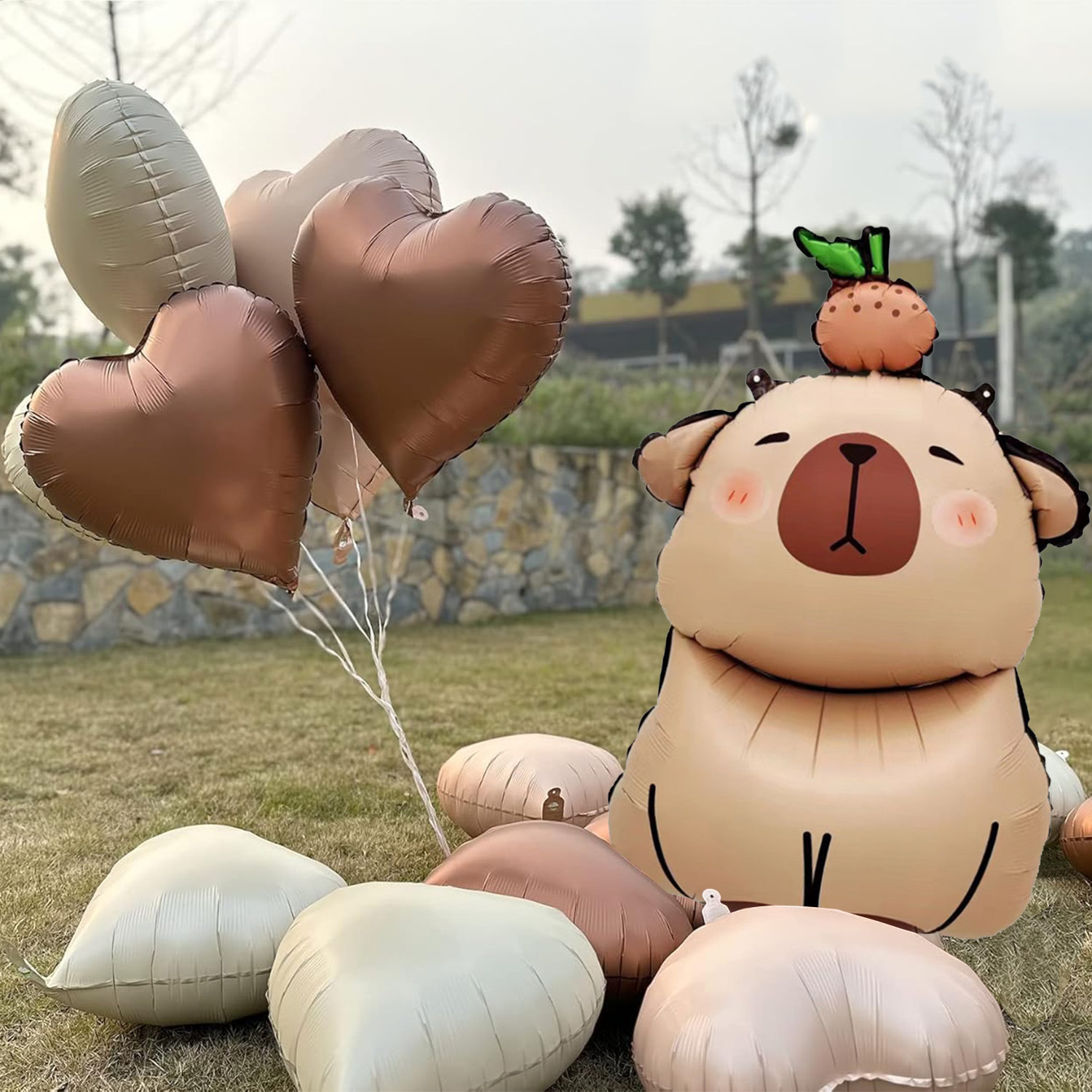 Bóng bay hình Capybara trang trí sinh nhật cho bé Happy Birthday Capybara chuột lang nước dễ thương