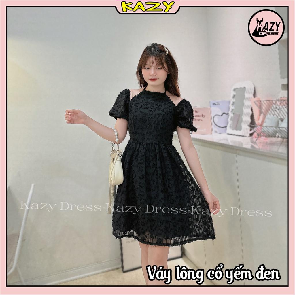 Váy trắng tiểu thư dự tiệc cổ yếm trễ vai tay bồng 2 lớp thêu hoa dáng xinh Hàn Quốc KAZY DRESS V003