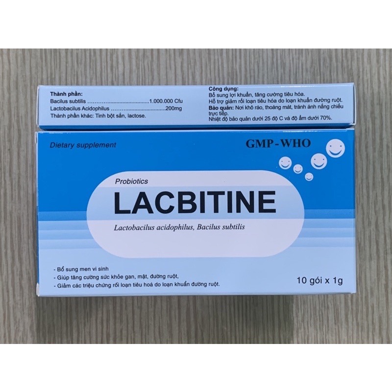 Men tiêu hoá Lacbitine hộp 10 gói, Vinaphar, hỗ trợ tiêu chảy, táo bón