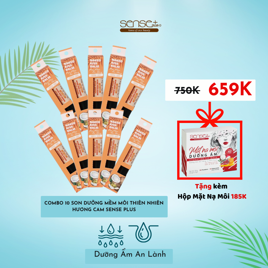 COMBO 10 SON DƯỠNG MÔI NAKED KISS BALM SENSE PLUS HƯƠNG CAM + TẶNG HỘP MẶT NẠ MẮT