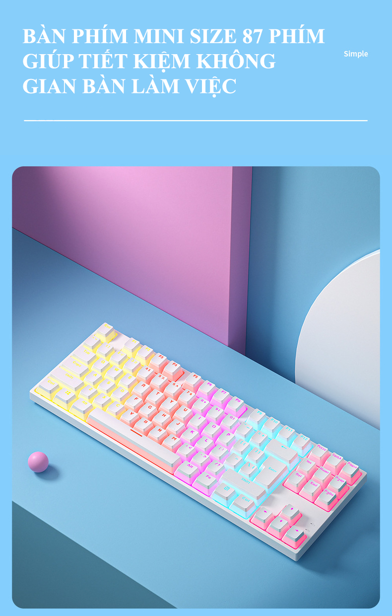 Bàn phím cơ ZIFRIEND KA802 sử dụng Blue Switch thiết kế mini nhỏ gọn chỉ 87 phím với keycap pudding xuyên led cực đẹp - Hàng Chính Hãng