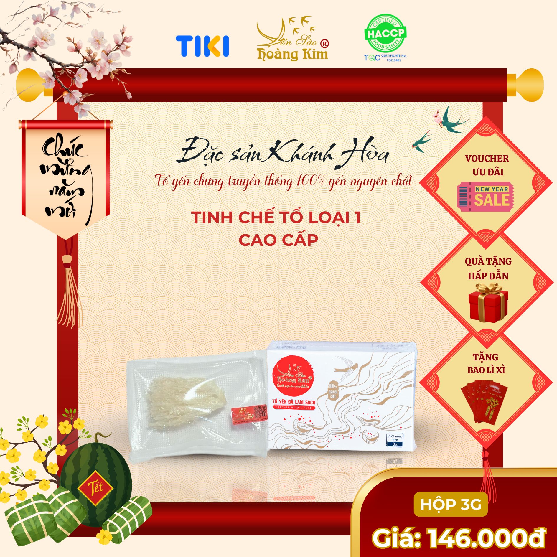 Tổ Yến Tinh Chế Loại 1 Hoàng Kim (Hộp 3g/5g/50g/100g) - Yến Trắng Bạch, Sợi Dai Ngon, Tiêu Chuẩn Vàng