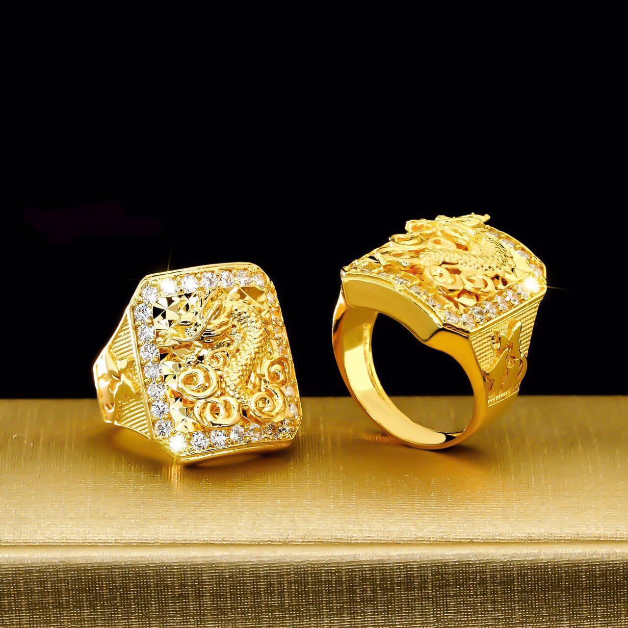 01 Nhẫn Nam Chạm Rồng Mạ Vàng 18K