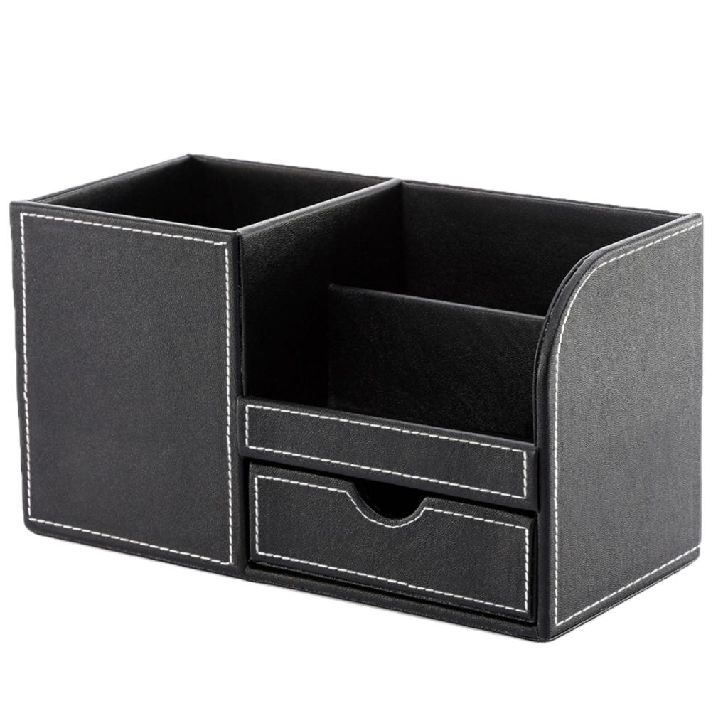 Multi-function PU Leather Desk Stationery Organizer Storage Box Pen/Pencil ,Cell phone, Business Name Cards Remote Control Holder