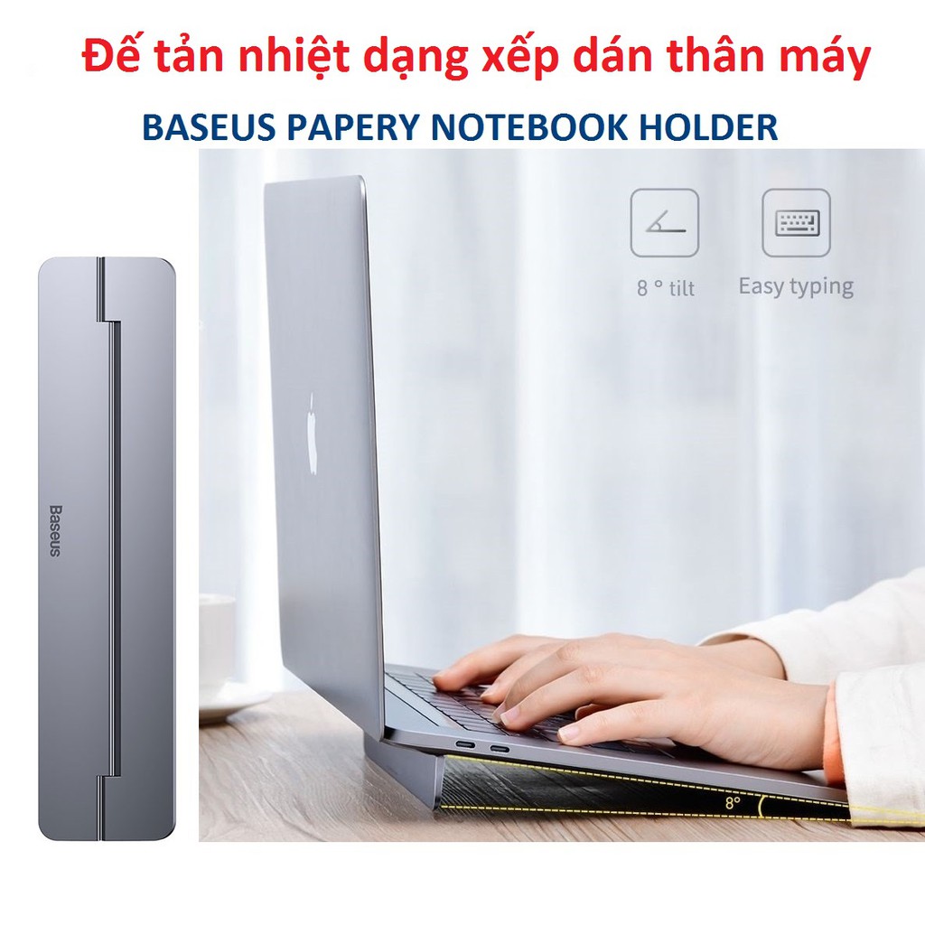 Giá đỡ laptop hỗ trợ tản nhiệt dạng xếp dán thân máy Baseus Papery SUZC-0G _Hàng chính hãng