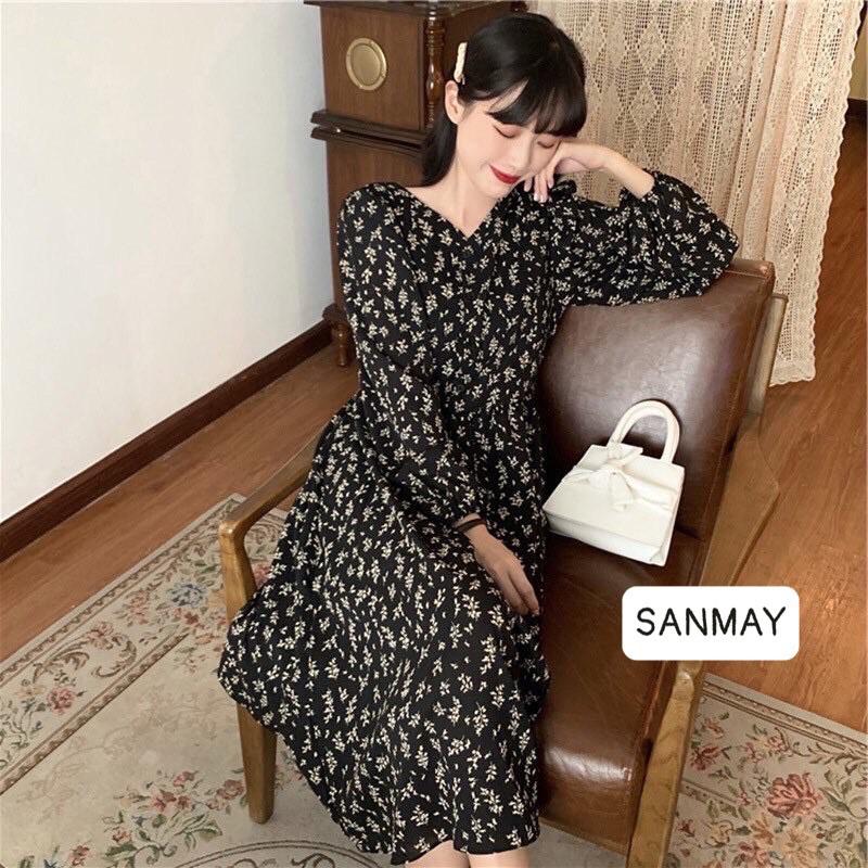 Đầm voan hoa nhí SANMAY Váy hoa vintage thiết kế tay dài dáng suông, phù hợp dự tiệc, đi làm công sở, đi chơi VD001