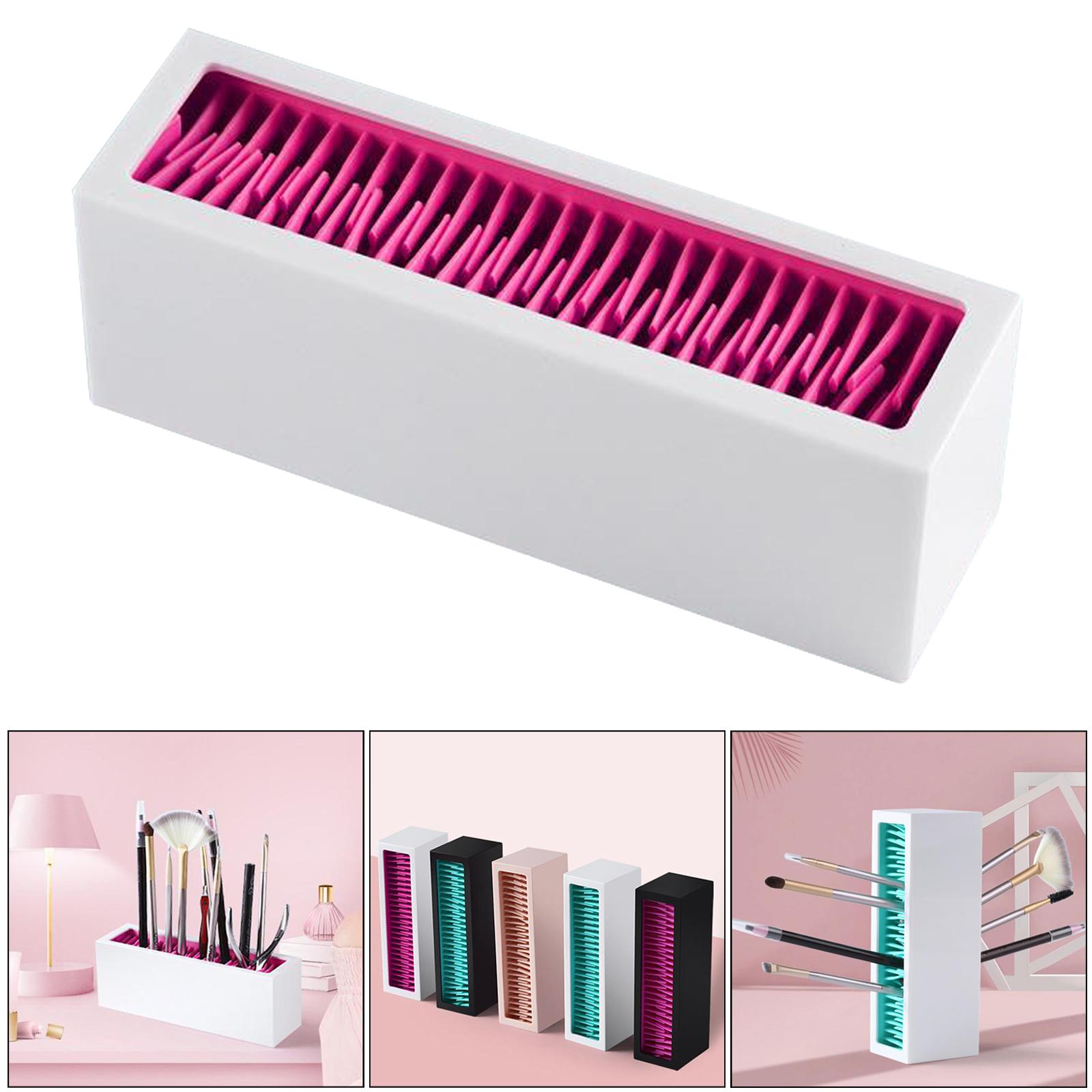 Makeup Brushes Holder Silicone Storage Rack for Cosmetic Tools White Red