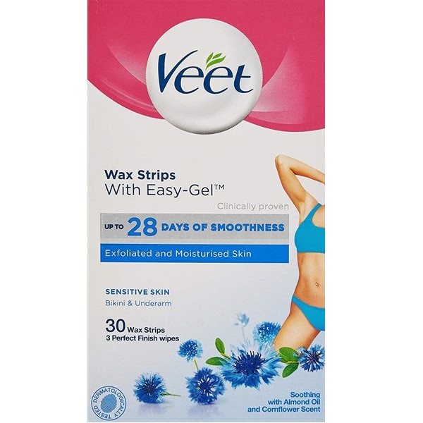 Tẩy lông vùng Bikini VEET Wax Strips 30 Miếng - Da Nhạy Cảm