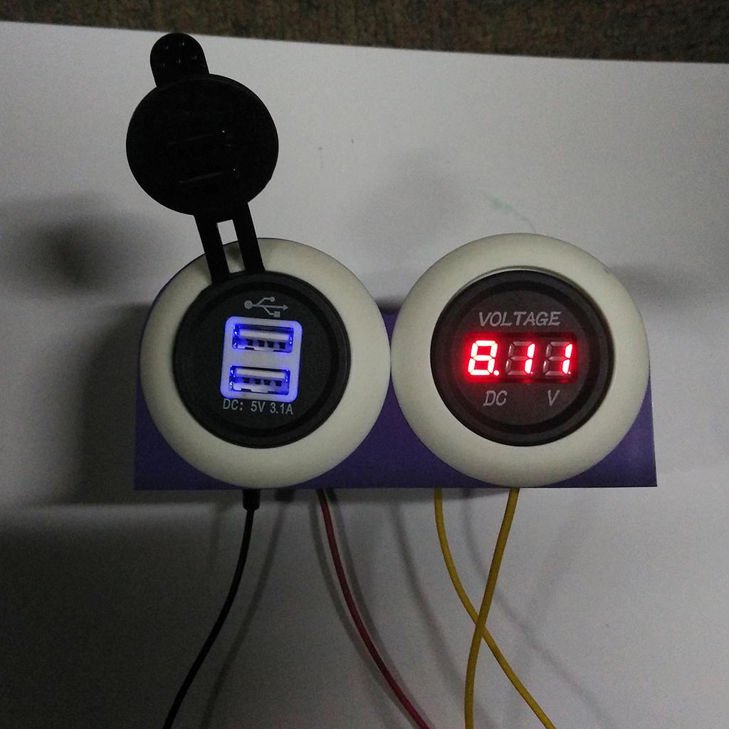 3.1A Dual USB Port Car Charger Power Outlet + Red LED Voltmeter Panel Purple