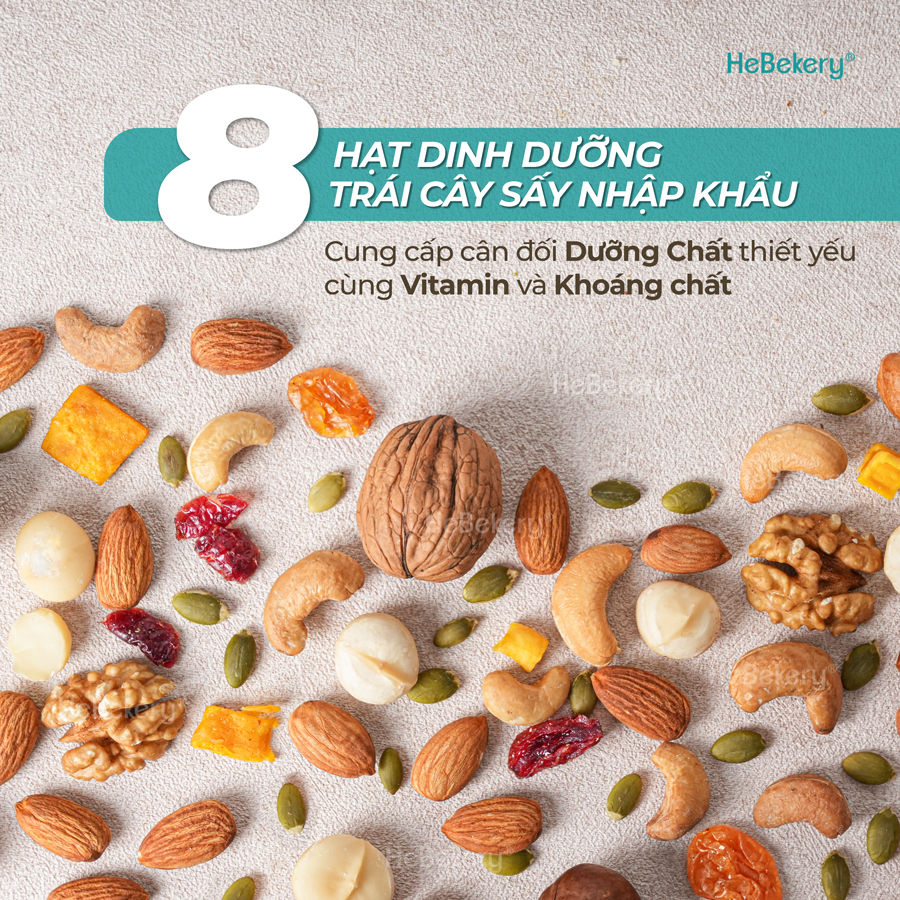 Mix Nuts 8 Loại Hạt Không Yến Mạch - Hũ 300g / 500g - Hạt Ngũ Cốc Dinh Dưỡng Cho Mẹ Bầu, Ăn Kiêng HEBEKERY by HEBE