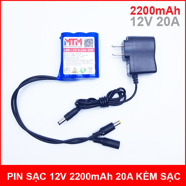 Pin sạc lithium 12V 2200mah 3S chịu tải 20A MTM kèm sạc chính hãng