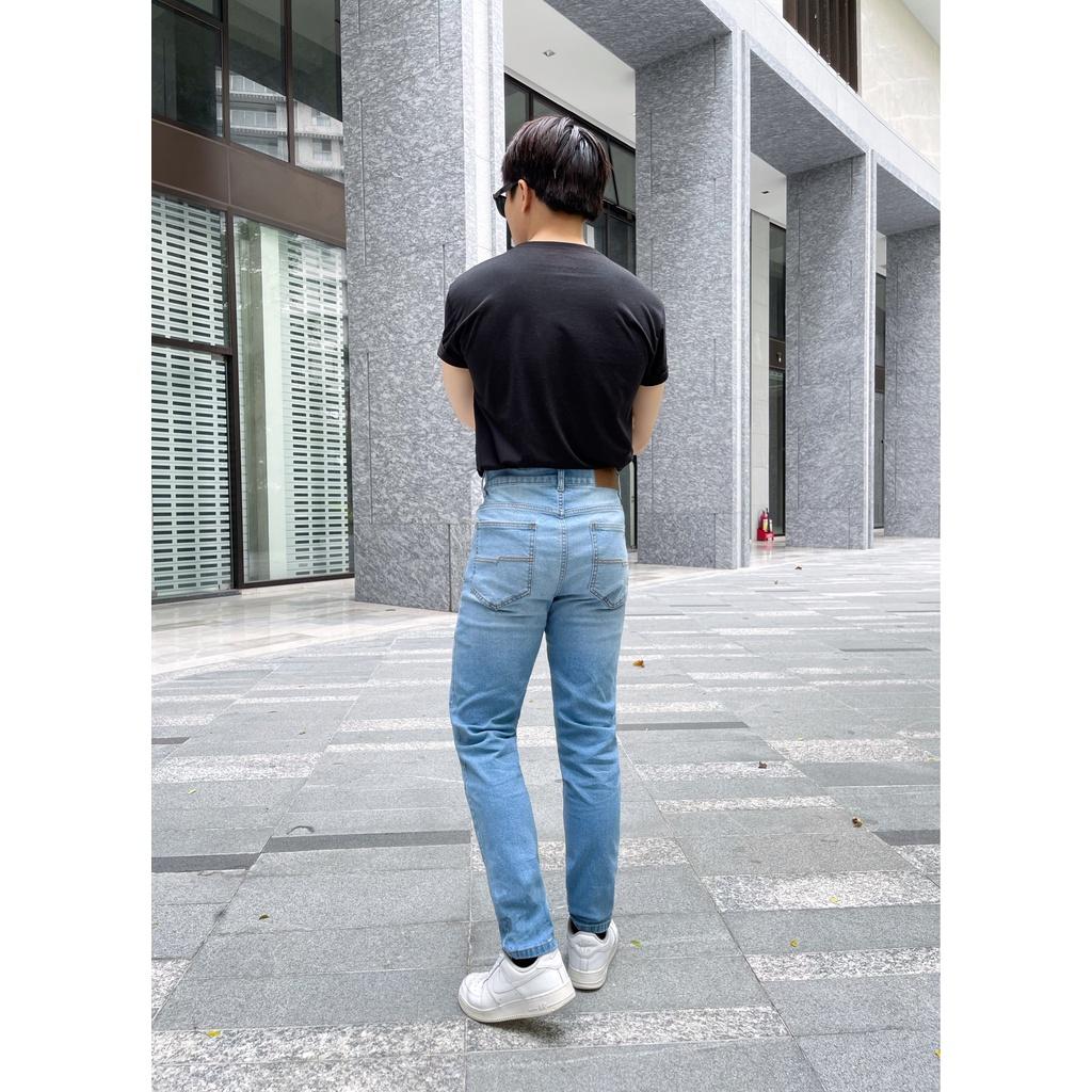 Quần Jeans nam ALE JEANS, ống suông, co giãn nhẹ, xanh nhạt, chất liệu thun cotton MWID002M