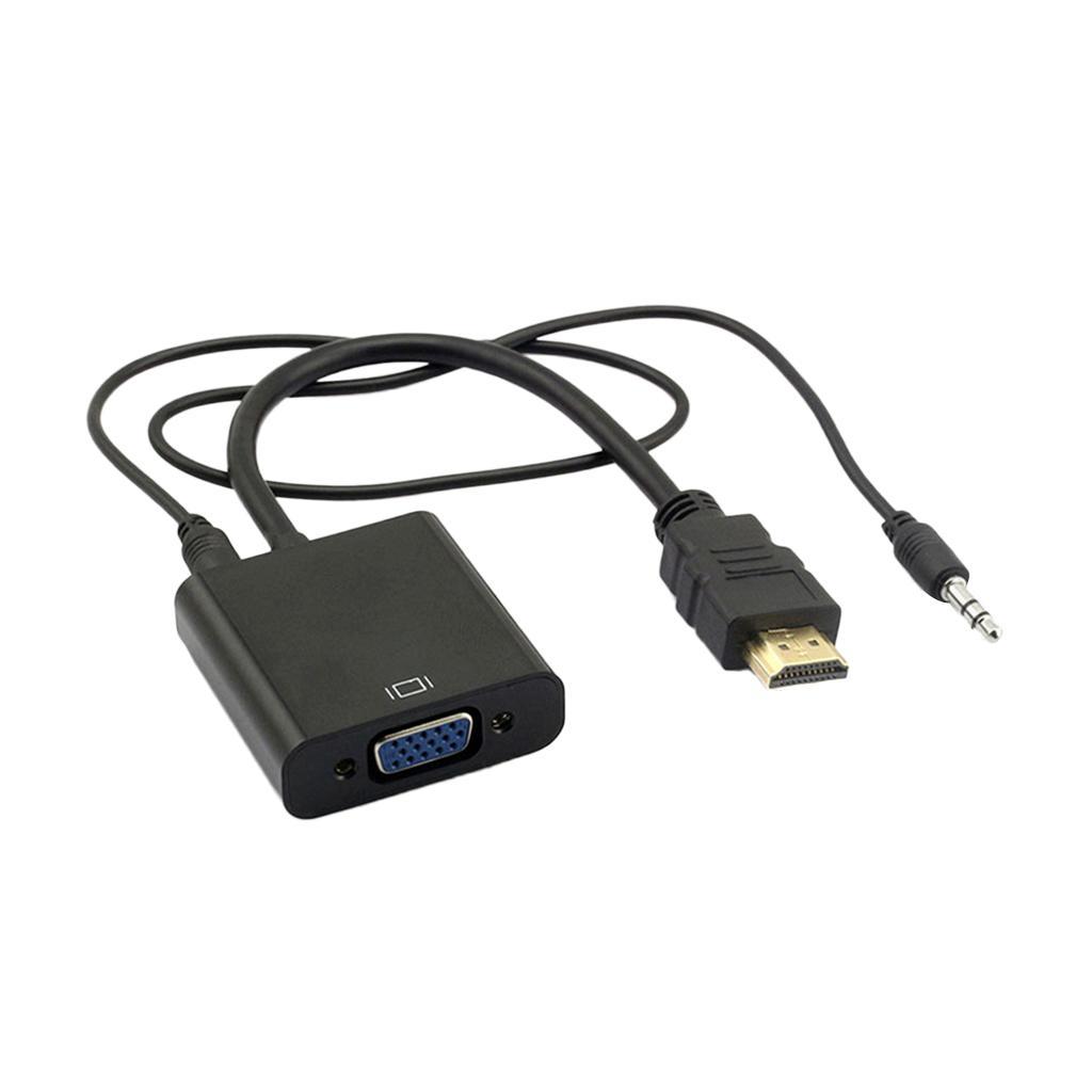 1080p HDMI Male To VGA Female 3.5mm Audio Cable Converter Adapter Black