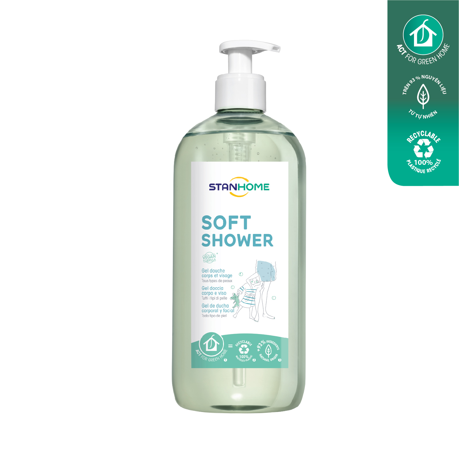 Sữa tắm, rửa mặt không xà phòng cho mọi loại da và da nhạy cảm Stanhome Family Expert Soft Shower 740ml/chai