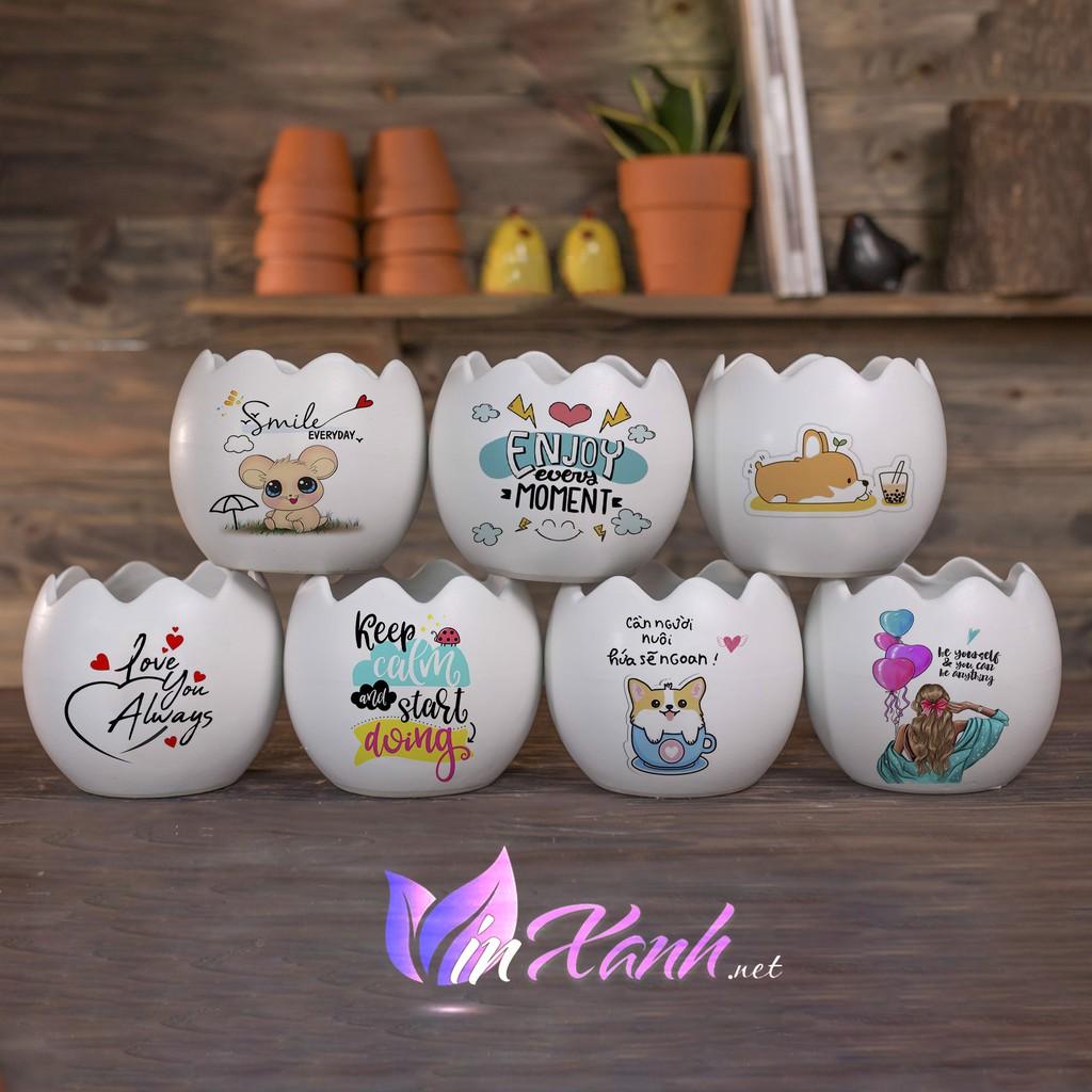 Chậu sứ trồng cây cảnh mini để bàn 9-13cm hình quả trứng/ chậu trứng
