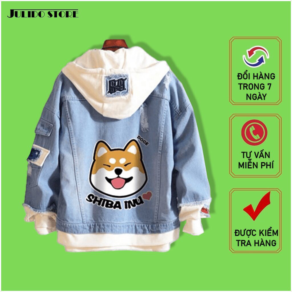 Hình ảnh Áo khoác jeans nam in hình cún dễ thương mặt cười , áo khoác nam form vừa phối nỉ mềm co dãn lôi cuốn có mũ có 3 size Julido mẫu khoác AKJ8686 - Màu Xanh Hình ảnh Áo khoác jeans nam in hình cún dễ thương mặt cười , áo khoác nam form vừa phối nỉ mềm co dãn lôi cuốn có mũ có 3 size Julido mẫu khoác AKJ8686 - Màu Xanh