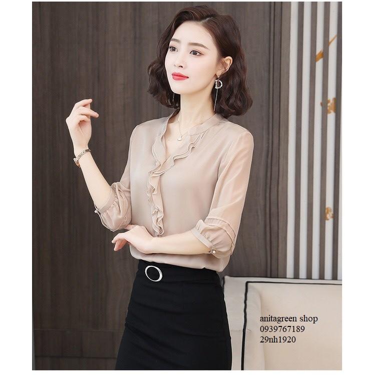 nh1920-SƠ MI NỮ VIỀN BÈO (thoi trang công sở anitagreen)
