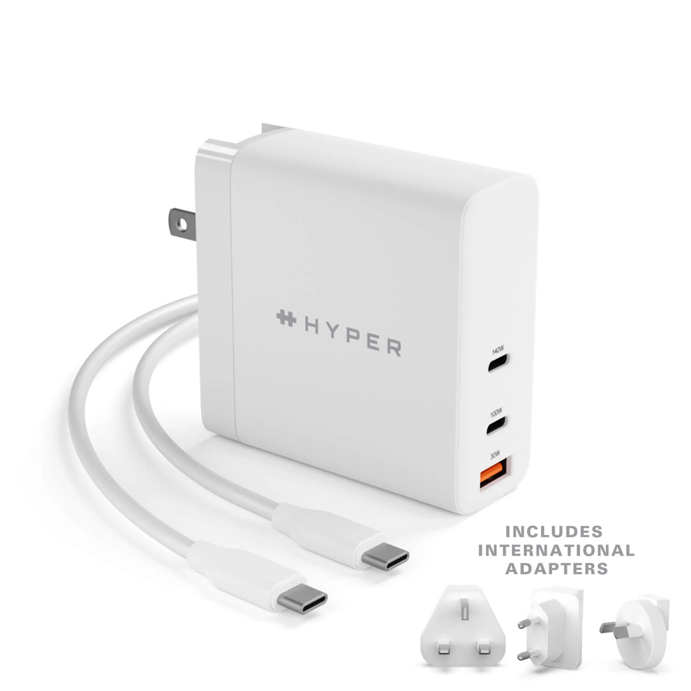 BỘ SẠC CÁP 140W HYPERJUICE GAN PD 3.1/PPS WITH 2M USB-C CABLE + ADAPTER HJG140US - Hàng Chính Hãng