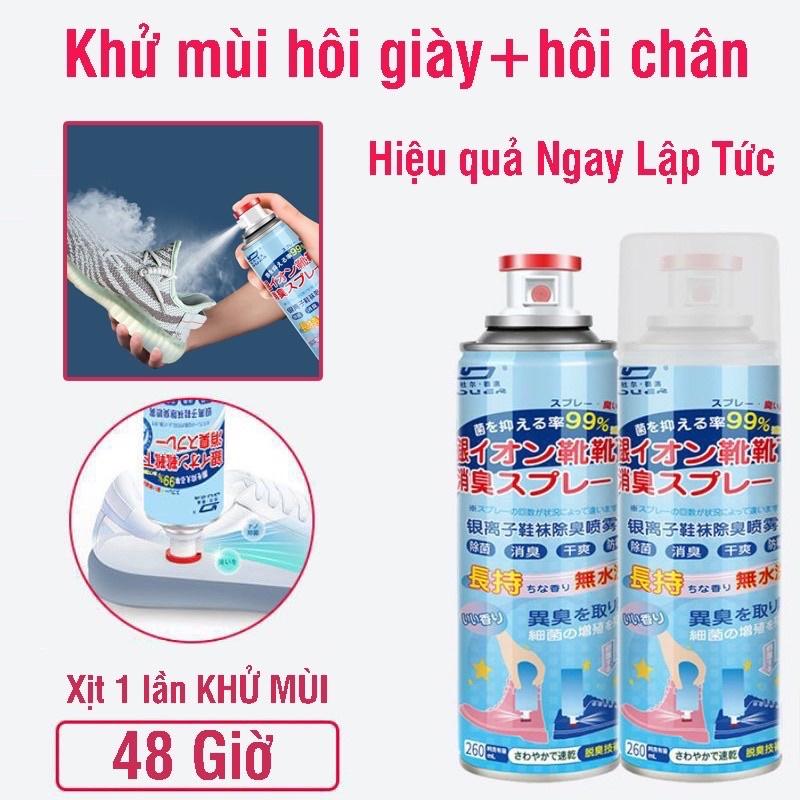 Chai Xịt Khử Mùi Hôi Giày và Tất 260ml, Công Nghệ Nano Bạc Khử mùi diệt vi khuẩn hiệu quả