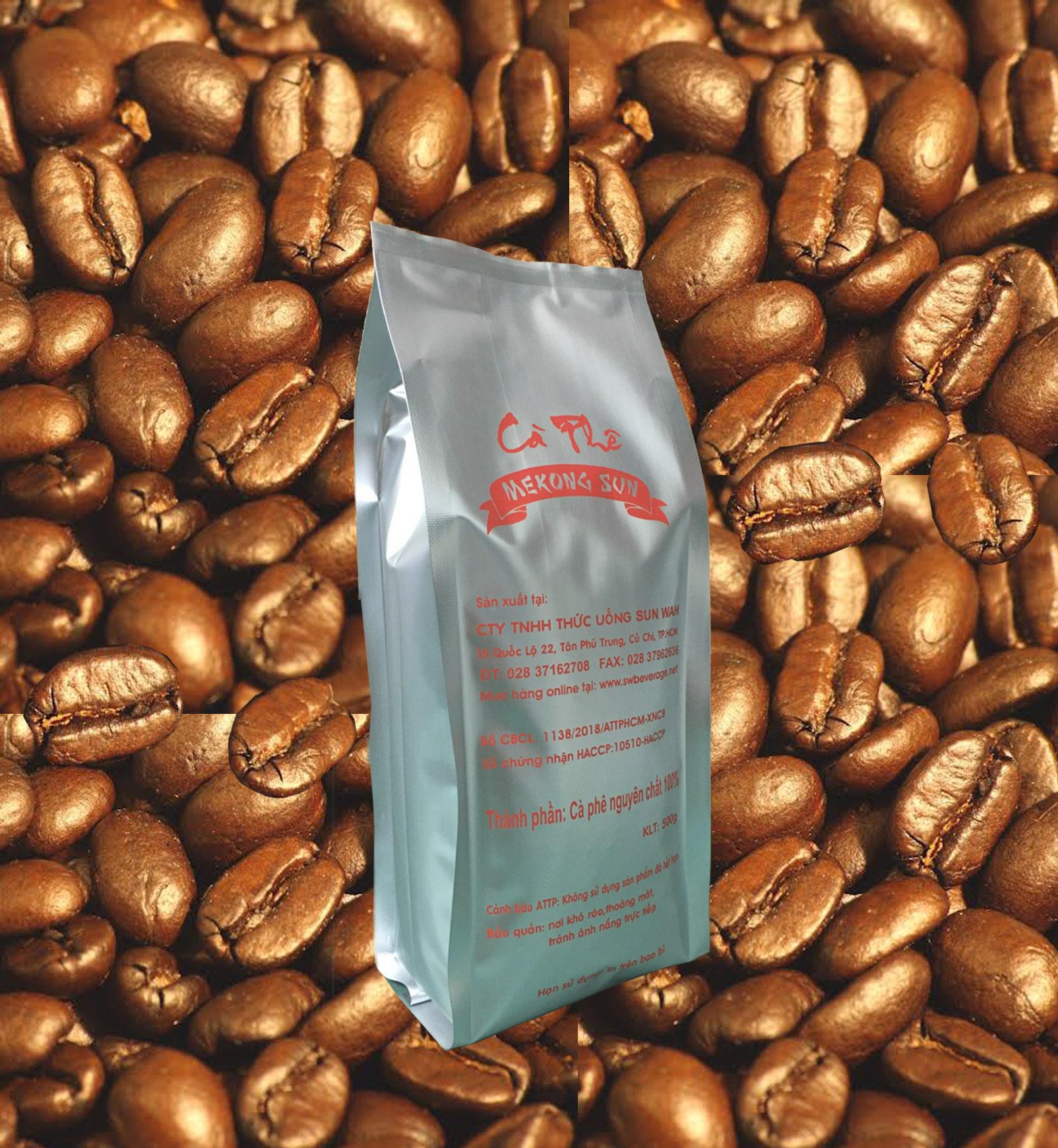 Cà Phê rang/ xay  Mekong Sun-  Loại  Arabica mix Robusta
  Nguyên Chất , 1kg (2 túi x 500 gram)