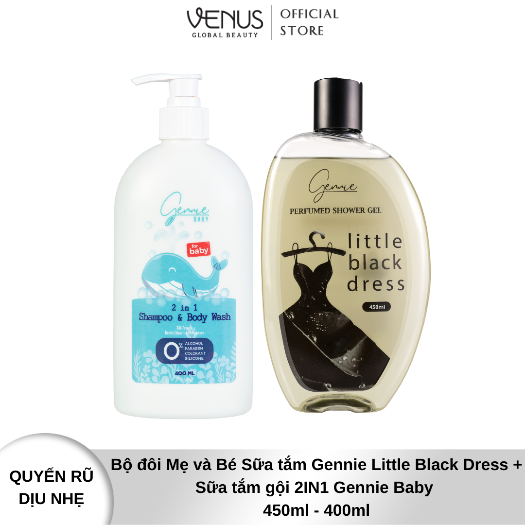 Bộ đôi Mẹ và Bé Sữa tắm Gennie Little Black Dress + Sữa tắm gội 2IN1 Gennie Baby 450ml - 400ml