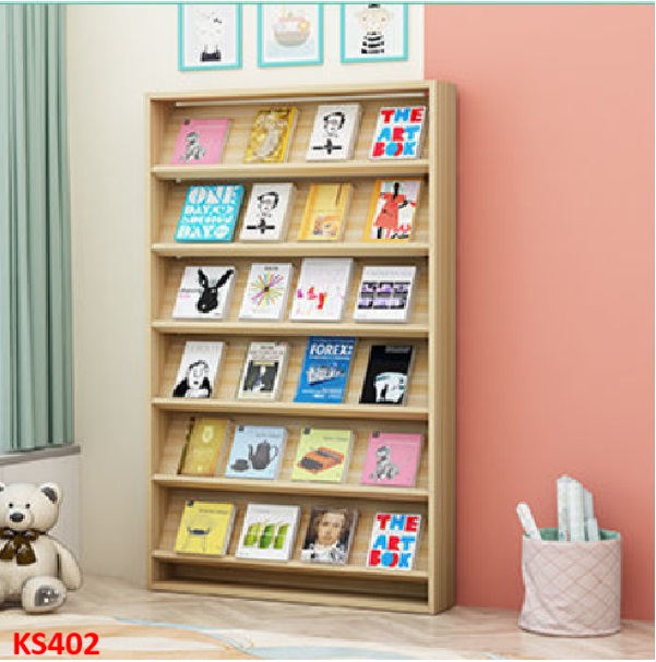 Kệ sách gỗ MDF, Kệ đựng sách báo, Kệ sách ở trường KS402 - NỘI THẤT LẮP RÁP VIENDONGADV