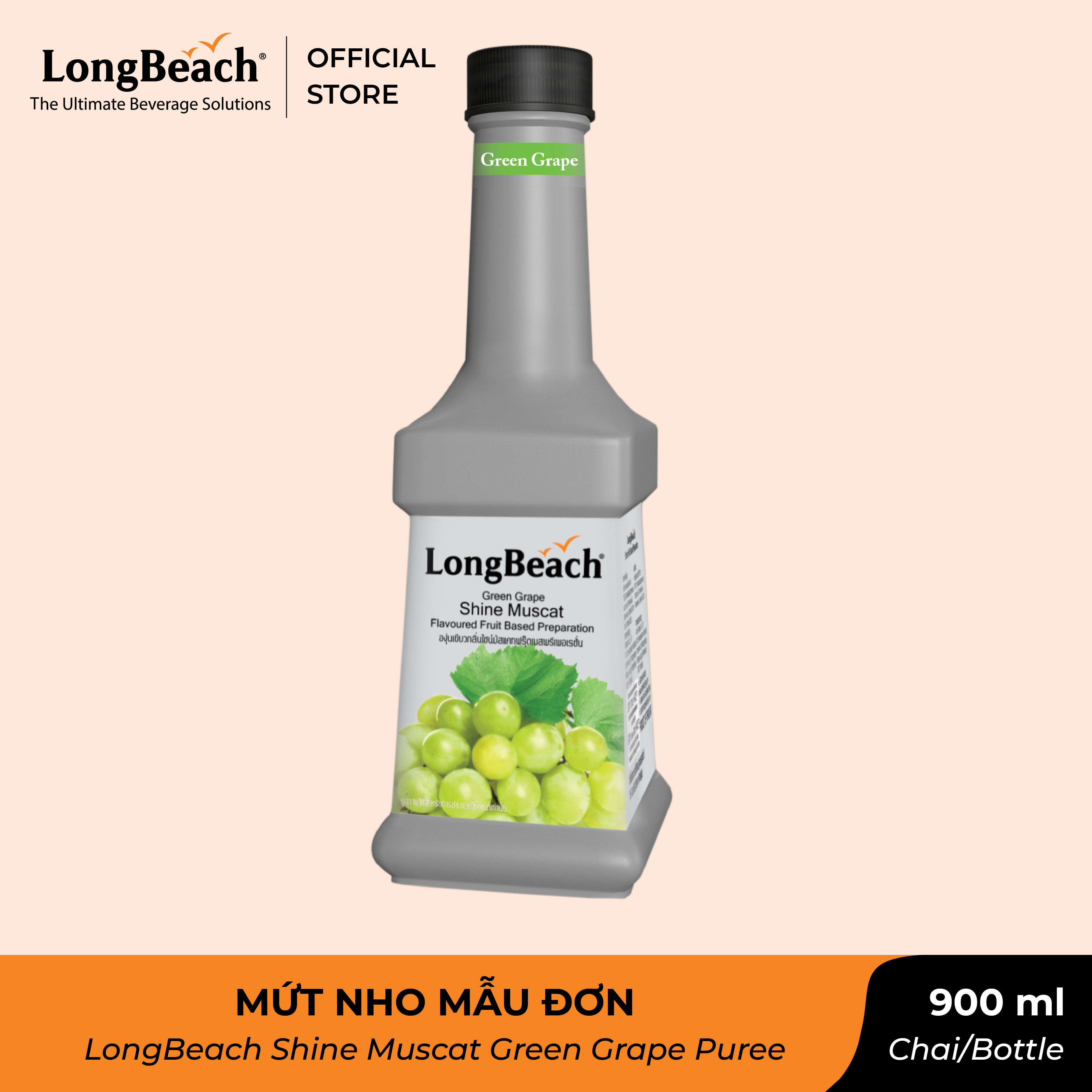 Mứt Nho Mẫu Đơn - LongBeach Green Grape Shine Muscat Flavoured Fruit Based Preparation 900 ml