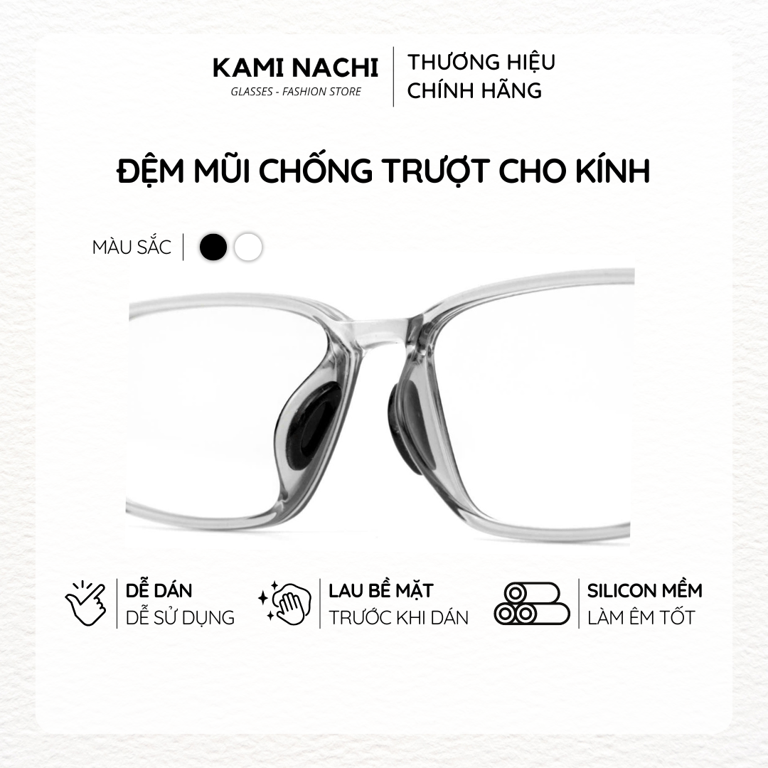 Bộ 2 miếng đệm mũi silicon hình bán nguyệt có mặt dán keo cho mắt kính KAMI NACHI – Đen – 1 bộ