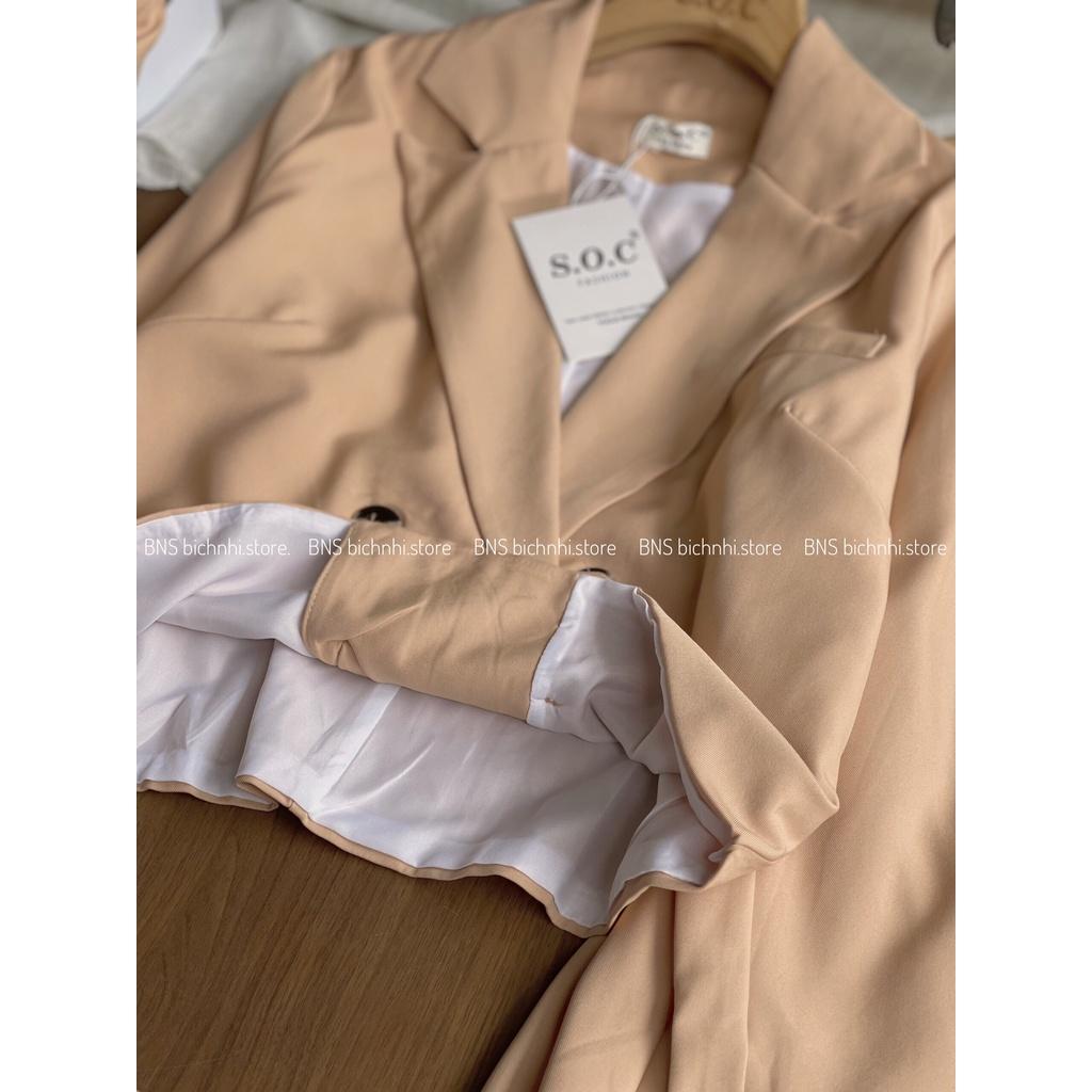 SET ÁO BLAZER & ĐẦM 2 DÂY XẾP LY- Double Breasted Lapel Neck Blazer & Cami Dress BY BNS CARNA SET BNS011V