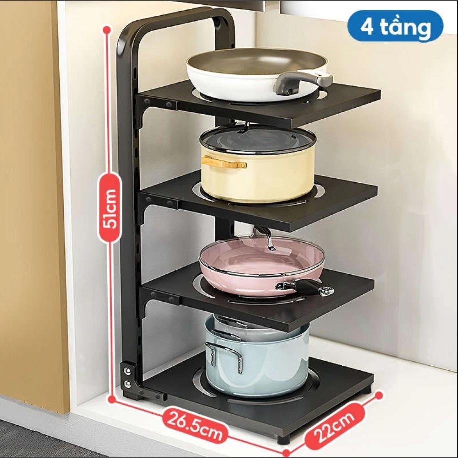 Giá Để Xoong Nồi Chảo Thép 4 Tầng Có Thể Điều Chỉnh
