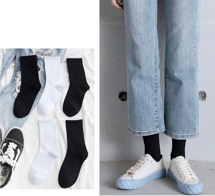 Set 5 Đôi Tất Cao Cổ Unisex Bèo Nhún Gân Tăm Style Thanh Lịch
