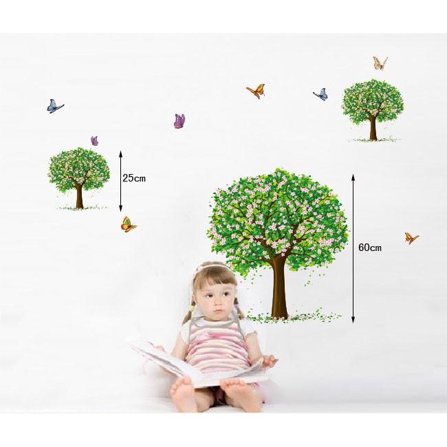 Decal dán tường 3 cây hoa xanh